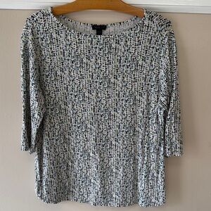 J. Jill Wearever Collection Blue, Green, Navy Patterned 3/4 Sleeves Crewneck Top